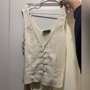 PrettyLittleThing Beige Lace-Up Camisole